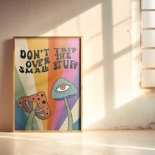 蘑菇不要绊倒小东西印刷品 - 色彩缤纷的复古艺术，时髦时髦的大胆，20 世纪 70 年代 1960 年代，迷幻之旅，嬉皮士，无框架礼物生日毕业 - 彩色 - 查看 5