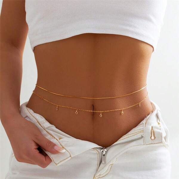 1 pièce Chaîne de taille de pendentif étoile lune en cristal et strass de style boho pour femmes, bikini d'été