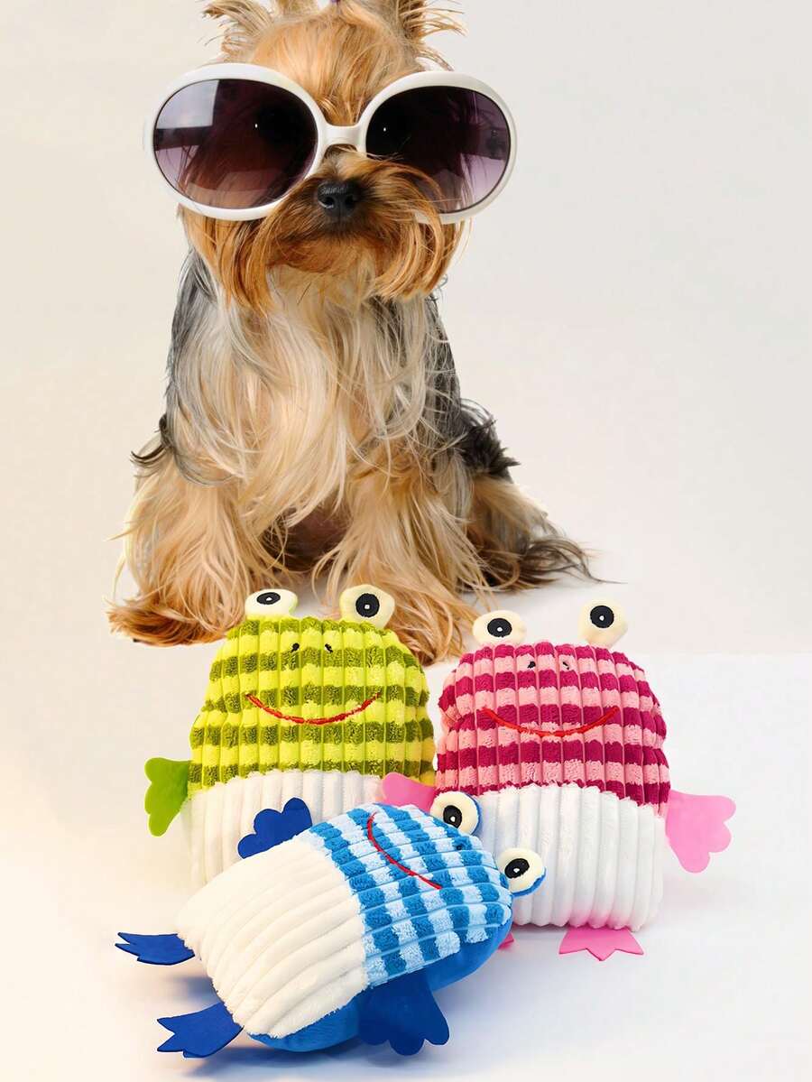 1pc Rainbow Frog Pet Plush Doll, With Sound, Teeth Grinding, Venting, Teeth Cleaning, Companion For Dogs And Cats (Suitable For Pets Only) - Multicolor - View 1