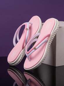 New Style Flip Flops, Summer Women Girls Beach Casual Home Korean Fashion, Anti-Slip, Breathable, Comfortable And Deodorant Shoes - 粉色 - 查看 4