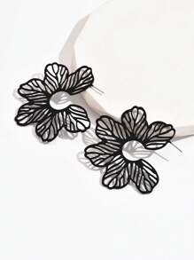 1pair Black Hollow-Out Alloy Flower Jewelry Earrings, Vintage Metallic Sense Floral Stud Earrings For Women, Suitable For Daily Wear And As Exquisite Gift For Friends Valentines,Mom,Mother,Mother's Day,Gift - Black - View 2