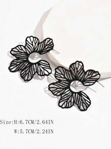 1pair Black Hollow-Out Alloy Flower Jewelry Earrings, Vintage Metallic Sense Floral Stud Earrings For Women, Suitable For Daily Wear And As Exquisite Gift For Friends Valentines,Mom,Mother,Mother's Day,Gift - Black - View 5