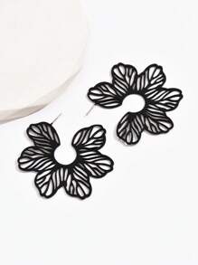 1pair Black Hollow-Out Alloy Flower Jewelry Earrings, Vintage Metallic Sense Floral Stud Earrings For Women, Suitable For Daily Wear And As Exquisite Gift For Friends Valentines,Mom,Mother,Mother's Day,Gift - Black - View 3