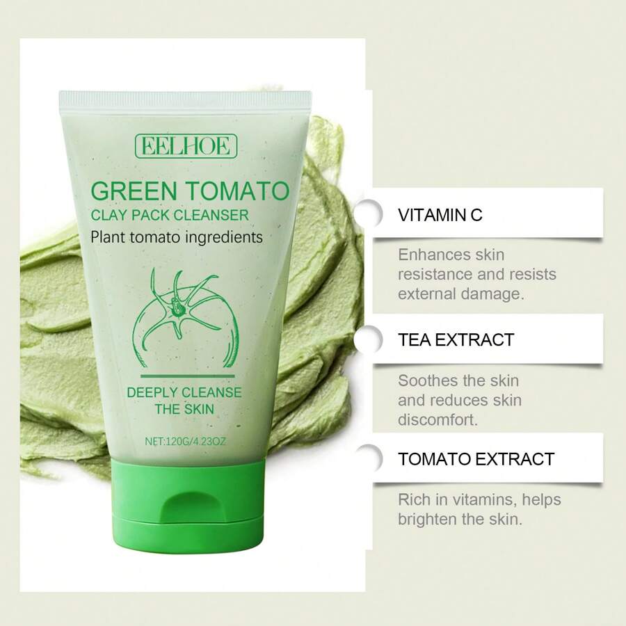 120g Green Tomato Clay Face Mask, Pore Purifying, With Green Tomato