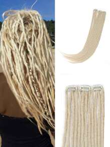 3PCS Clip In Dreadlock Extensions, 12 Strands Soft 24 Inch Synthetic Clip-In Dreads, Handmade Crochet Hair 0.6cm Dread Extensions