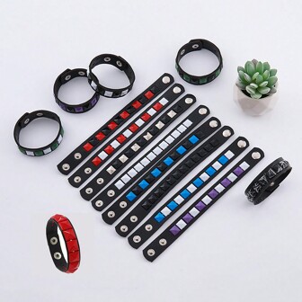 1 pieza Pulsera personalizada de PU estilo punk para hombres con garras pintadas y remaches, elegante brazalete unisex para mujeres, simple pulsera de moda para parejas, pulsera de estilo rockero para estudiantes