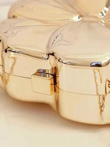 Luxury Shiny ABS Material Flower Shaped Mini Clutch Handbag Buckle Metal Bead Chain Shoulder Bag Women Party Charming Gift, Suitable For Dating, Shopping, Going Out, Commuting, Daily Matching, Fashion Niche Design, Women Bag