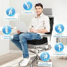 Seat Cushion, Office Chair Cushion,Car Seat Cushion, Lumbar Support Pillow For Office Chair, Back Support Memory Foam Pillow Coccyx Cushion For Tailbone & Sciatica Pain Relief,Black,X-Large - 黑色 - 查看 2