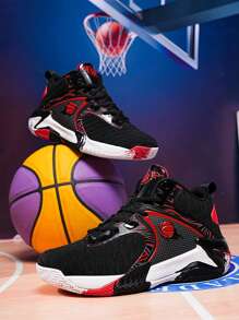 1 paio di scarpe sportive da uomo alla moda con ammortizzazione, scarpe da basket con stampe graffiti - comode, traspiranti, antiscivolo, con assorbimento degli urti, adatte per allenamento, corsa e camminata (motivi mimetici asimmetrici neri sulle suole)