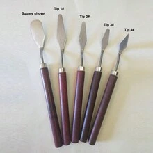 5入組繪畫調色板刀具套裝，不銹鋼和木質手柄，藝術家用於丙烯、油畫的工具 - 彩色 - 查看 8