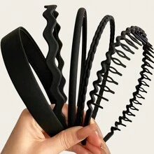 5 piezas Diademas de plástico negro mate minimalistas y delgadas, adecuadas para lavarse la cara, salir, uso diario, accesorios de maquillaje y cabello, accesorios para la cabeza - Negro - Ver 7