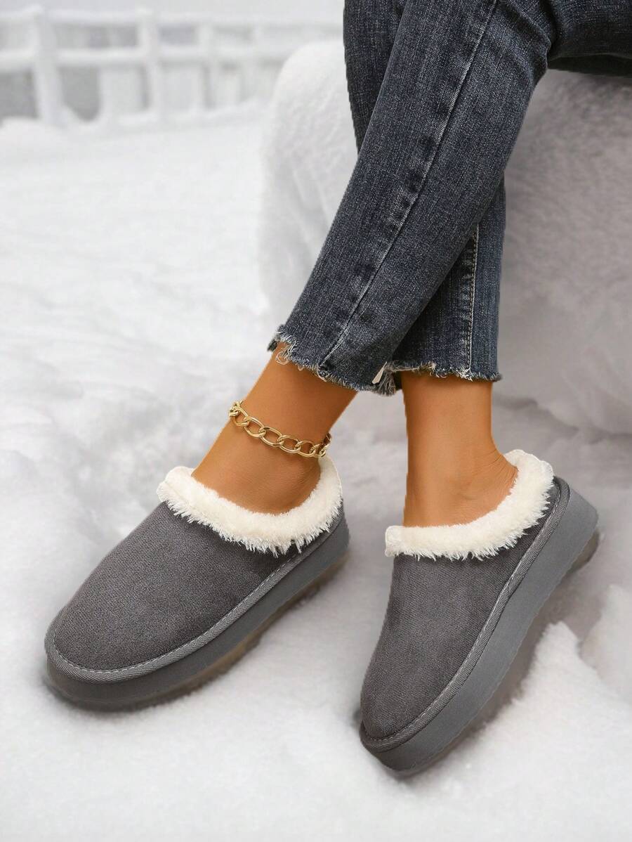 New Women's Minimalist Warm Lined Indoor Slippers, Outdoor Sports Fashionable Plush Slippers