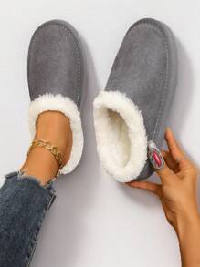 New Women's Minimalist Warm Lined Indoor Slippers, Outdoor Sports Fashionable Plush Slippers