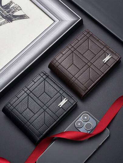 1 Portafoglio da uomo in pelle PU, portafoglio bifold con capacità extra, portafoglio da uomo in pelle bifold con 1 finestra per il documento d'identità e più scomparti per le carte di credito