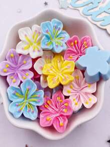 10 PIEZAS Figuras decorativas de resina 3D con flores de durazno coloridas y lindas, de estilo plano, para manualidades, decoración de moños, joyería, accesorios de bricolaje, verano, escuela - Mezcla aleatoria - Ver 3