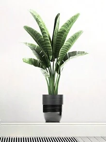 1pc Artificial Green Plant Wall Sticker, Potting Decoration For Living Room, Entrance, Home Adhesive Decorative Paper