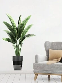 1pc Artificial Green Plant Wall Sticker, Potting Decoration For Living Room, Entrance, Home Adhesive Decorative Paper