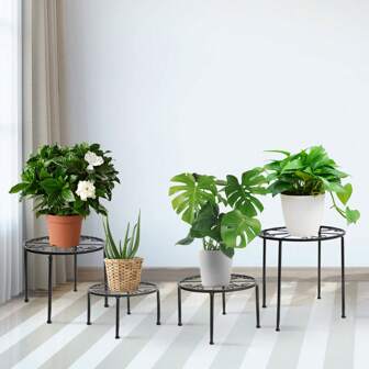 Blumenständer 4-in-1 Set, Blumenhocker Metall für Innen Außen, Pflanzenhocker für Balkone Innenhöfe Gärten, Pflanzständer Blumenregal Indoor Outdoor Deko - Verschieden Höhe