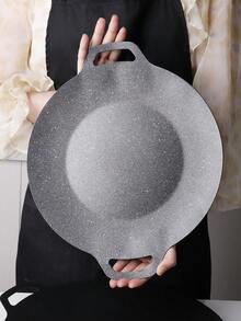 1pc Round Non-Stick Grill Pan, Multi-Functional Large & Small Size Barbecue Frying Pan, Outdoor Camping Portable Iron Griddle Cookware Accessory - Multicolor - View 8