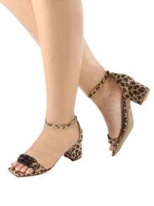 Sandália Feminina Salto Grosso Bloco Baixo Médio Festa Corrente ABS