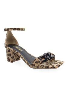 Sandália Feminina Salto Grosso Bloco Baixo Médio Festa Corrente ABS