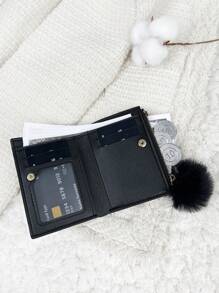 Hairball Wallet Detail Fold Over Pocket Wallet Small Bifold Slim Women Wallet Lightweight Portable Credit Card Key Case Short Wallet Cute Modern Fashion For Birthday Gift Christmas Anniversary Women Girls Lady Business For Anniversary For Christmas On Valentine Day For Birthday Gift For Couple For Girls For Lady For Female Bag School Supplies For School Dorm Room & Back To School For Women Wallet Purse Wallet Small Wallet