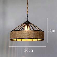 1pc Linen Rope Pendant Lamp, Vintage Industrial Style For Loft, Dining Room, Bar, Cafe - Rattan Chandelier - View 11
