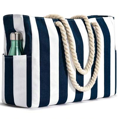 加大码女士防水沙滩手提包，带拉链，适合沙滩、游泳池，防沙，随机图案