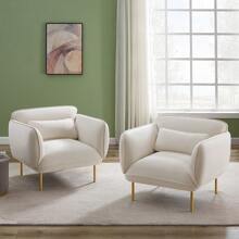 Luxurious Oversized Accent Armchair With Velveta Upholstery And Sleek Metal Legs, Spacious Single Sofa Chair For Elegant Home Decor, Living Room, Bedroom, Apartment – Sturdy & Comfortable - 米色 - 查看 5