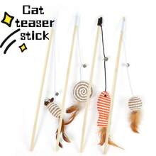 1入組貓咪引誘玩具，含麻布老鼠、羽毛、鈴鐺和互動式木柄，寵物玩具
