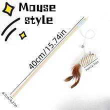 1入組貓咪引誘玩具，含麻布老鼠、羽毛、鈴鐺和互動式木柄，寵物玩具