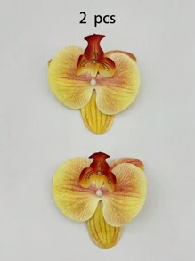 1對黃色蝴蝶蘭人造花鞋夾，3D膜適用於頭飾、髮夾、衣物、鞋子和帽子裝飾配件 - 黃色 - 查看 6