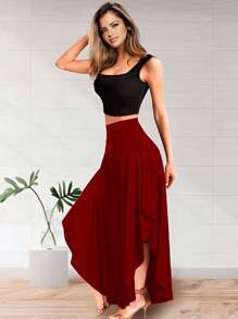 Falda Pantalón De Pierna Ancha Casual Para Dama - Vino - Ver 2