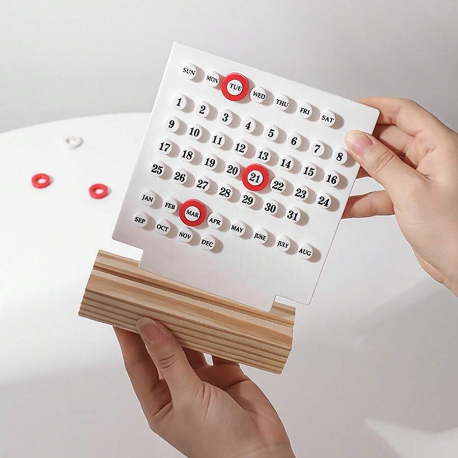 1 pieza Calendario de escritorio creativo en forma de tarjeta, calendario mensual extraíble con base de madera para recámara, hecho a mano, DIY, oficina, escritorio en casa, decoración - Multicolor - Ver 1