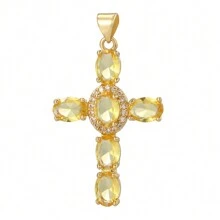 emanco 1pc Large Rainbow Colored Cross Pendant Necklace, Gold Plated Copper With Cubic Zirconia,  Jewelry Accessory - Multicolor - View 19