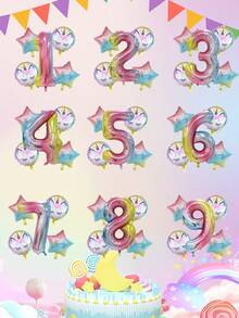 Ensemble de 5 ballons licorne en forme de chiffre avec couleur dégradée de 32 pouces, ballon arc-en-ciel à l'hélium, décoration de fête à thème licorne pour la décoration de fête d'anniversaire - Multicolore - Voir 10