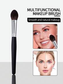 1入高品質木柄平頭腮紅掃，舌狀提亮掃，柔軟化妝定妝掃適用於化妝師 - 黑色 - 查看 7