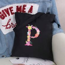 Dames Boodschappentassen Schoudertassen Grote capaciteit Tote tassen Roze Bloemenprint Canvas Handtassen Opbergtassen Dames Casual Pendelaar Vest Tas - Zwart - Bekijken 12