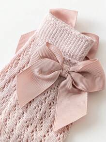 3 Pairs Of Girls' Mesh High Stockings With Bow Knots