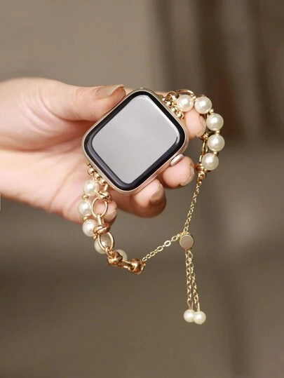 1 pezzo Braccialetto di perle da donna con cinturino in metallo compatibile con serie 38/40/41/44/45/49/42/46mm 11/SE3/Ultra3/Ultra/SE/SE2/10/9/8/7/6/5/4/3/2/1