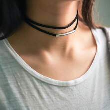 1pc Black Choker Necklaces For Women, Adjustable Layered Velvet Leather Lace Choker Collar Necklace, Goth Jewelry Gifts - Black - View 5