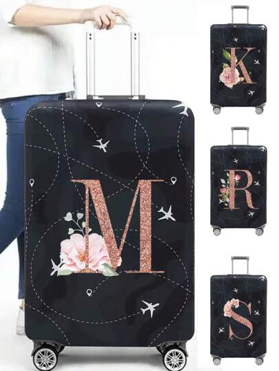 18-32Inch Luggage Cover Elastic Suitcase Cover For 18 To 32 Inch Travel Case Cover Aircraft Pattern Rose Gold Name Initials Letter Pattern Pattern Anti-Scratch Protector Case Protector Cover Travel Suitcase Cover Protective Cover Dustproof Cover Trolley Case Luggage Dust Cover Travel Accessories Bag For School School Accessories School Stuff
