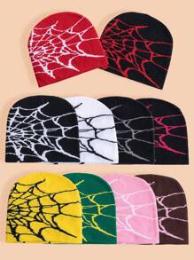 1入兒童時尚針織帽，蜘蛛網針織鴨舌帽，保暖防風手表帽，適合男女孩日常穿著 - 彩色 - 查看 1