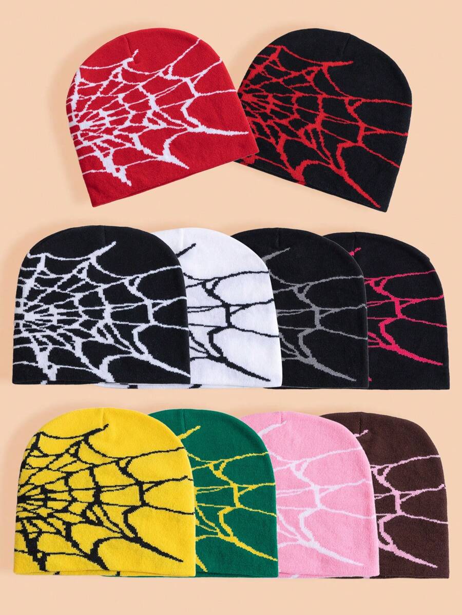 1入兒童時尚針織帽，蜘蛛網針織鴨舌帽，保暖防風手表帽，適合男女孩日常穿著 - 彩色 - 查看 1