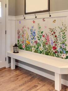 1 Set Of Plant/Flowers/Butterflies/Dragonflies Kick Line Wall Sticker For Home Decoration,Stickers,Wall Decal, Vinyl Decal For Home Decorations,Spring Decoration Items Refresh Your Home,Rama Decoration Stickers Gifts Birthday Graduation - Multicolor - View 8