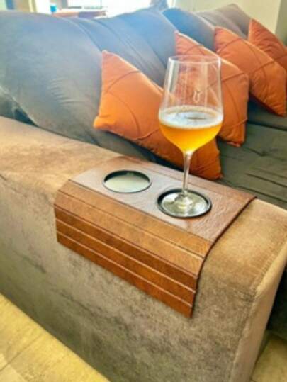 Bandeja Suporte Braço de Sofá Costurada Porta Copos Várias Estampas e Cores, PRETO, MARROM E CARAMELO