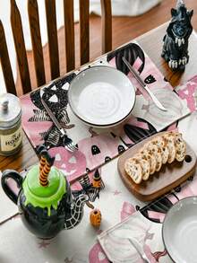 1pack Pink Lantern Halloween Placemats  Fall Pumpkin Table Mats For Party Kitchen Dining Decoration - Multicolor - View 6