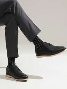 SHOESMALL Men's Casual Dress Shoes Wingtip Oxfords Shoes Business Black Dress Shoes For Men - BMY617A-黑色 - 查看 9