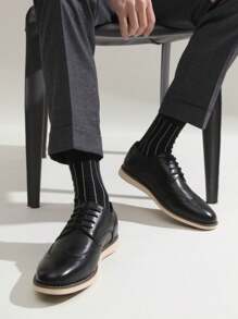 SHOESMALL Men's Casual Dress Shoes Wingtip Oxfords Shoes Business Black Dress Shoes For Men - BMY617A-黑色 - 查看 2