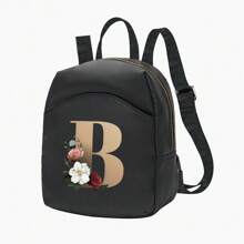 輕盈、便攜式時尚小背包運動包女式戶外購物防水背包拉鍊背包尼龍背包休閒書包旅行騎行運動遠足露營初始名字 A 到 Z 金色字母花朵印花書包適合大學生完美的大學、商務、工作、通勤、戶外、健行、旅行、登山、體育場、運動、郊遊、回到學校 - 黑色 - 查看 24